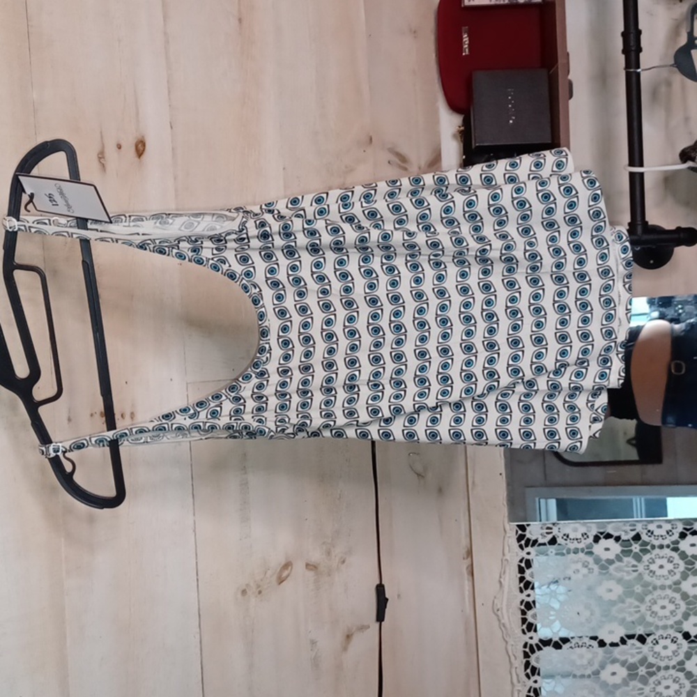 NWT- Lauren Moshi- XS- All Over Evil Eye Low-Back, OVERSIZED, loose fit tank.